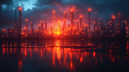 Fototapeta premium Crimson Metropolis: A Futuristic Cityscape at Dusk