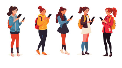 Obraz premium Diverse Group of Women Using Smartphones in Different Poses