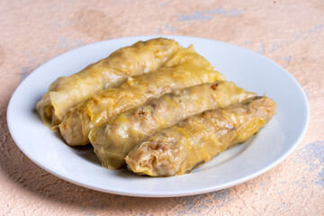 Cabbage wrap. Turkish food traditional stuffing.Cabbage leaf meat filling.