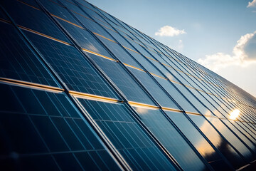 Close-Up View of Solar Panels Reflecting Sunlight