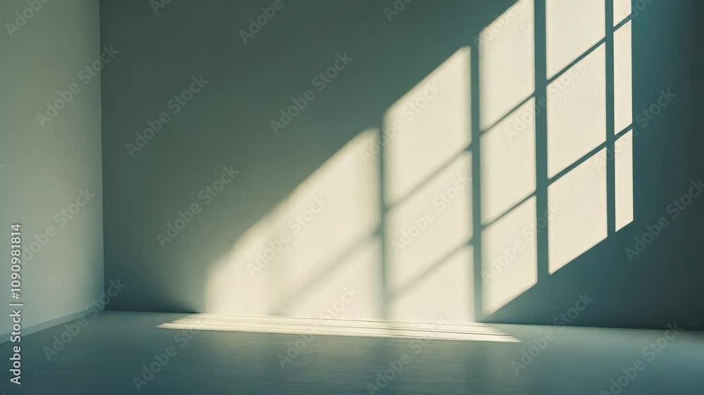 Poster minimalist shot of a single window in a plain wall, with soft light casting gentle shadows, creating