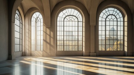 Obraz premium Sunlit Grandeur: A Majestic Hall Bathed in Golden Light
