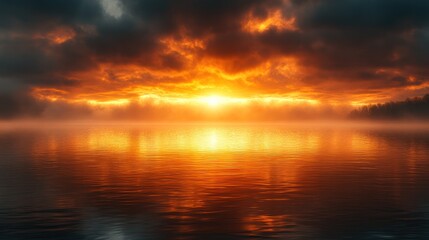 Obraz premium Fiery Sunset over Serene Lake