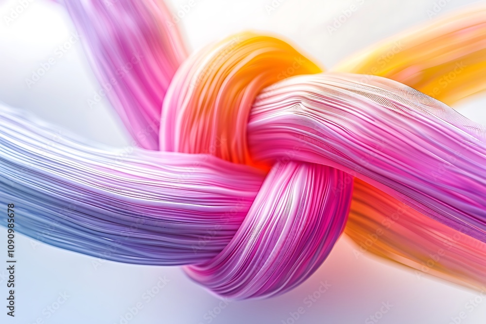 Poster a vibrant, abstract image showcasing intertwined strands of colorful fibers, creating a visually str