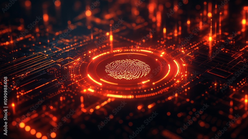 Aufkleber fingerprint authentication on a futuristic circuit board.