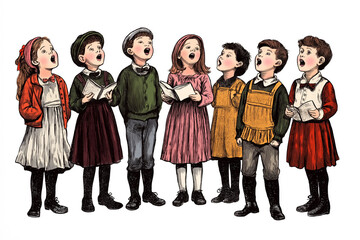 Fototapeta premium Classic Victorian Children choir illustration. Music. 