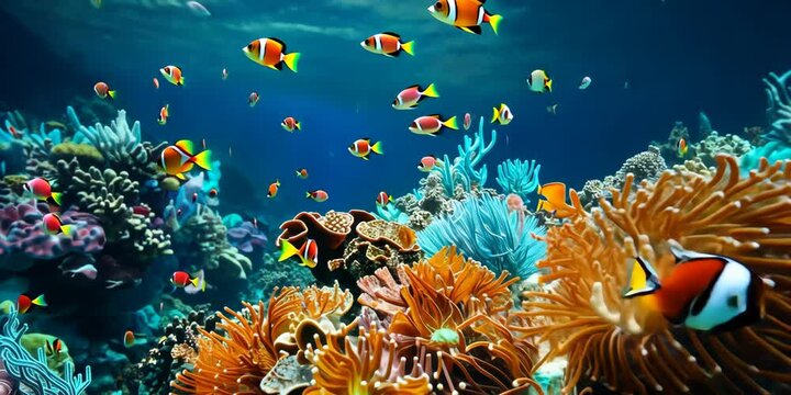 Coral reef teeming with colorful marine life, 4K Video