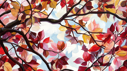 Tree Canopy with Autumn Leaves in Warm Hues
