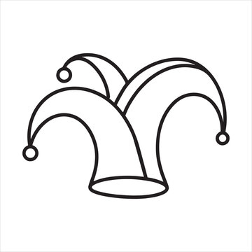 recommend clip art: single one line Jester Hat silhouette on white background
                    