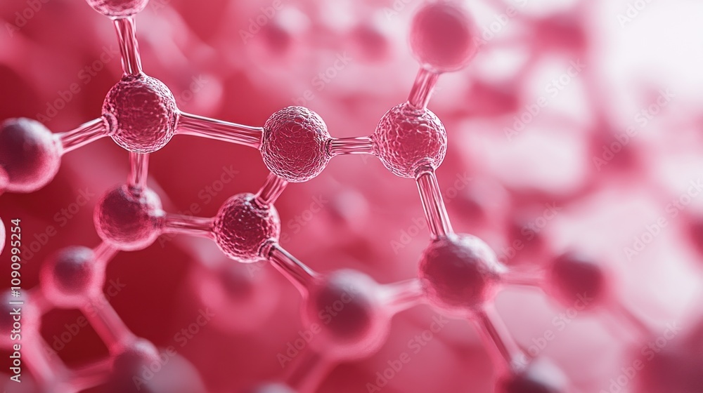 Poster Close-up view of molecular structures in a vibrant red hue.