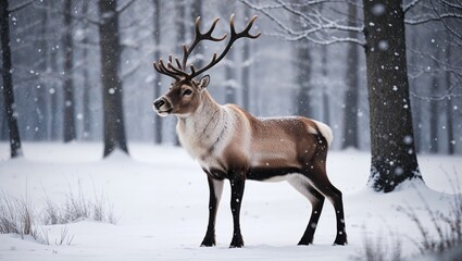 Fototapeta premium Majestic Reindeer in a Snowy Forest