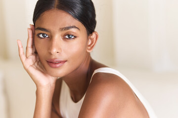 Skincare Beauty Face. Woman Showcasing Radiant Skin, Confidence, And Natural Elegance With Subtle Makeup, Highlighting Skincare Routine And Healthy Lifestyle. © puhhha