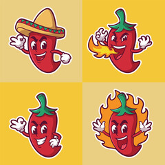 cartoon character mascot of delicious and tasty hot chili peppers