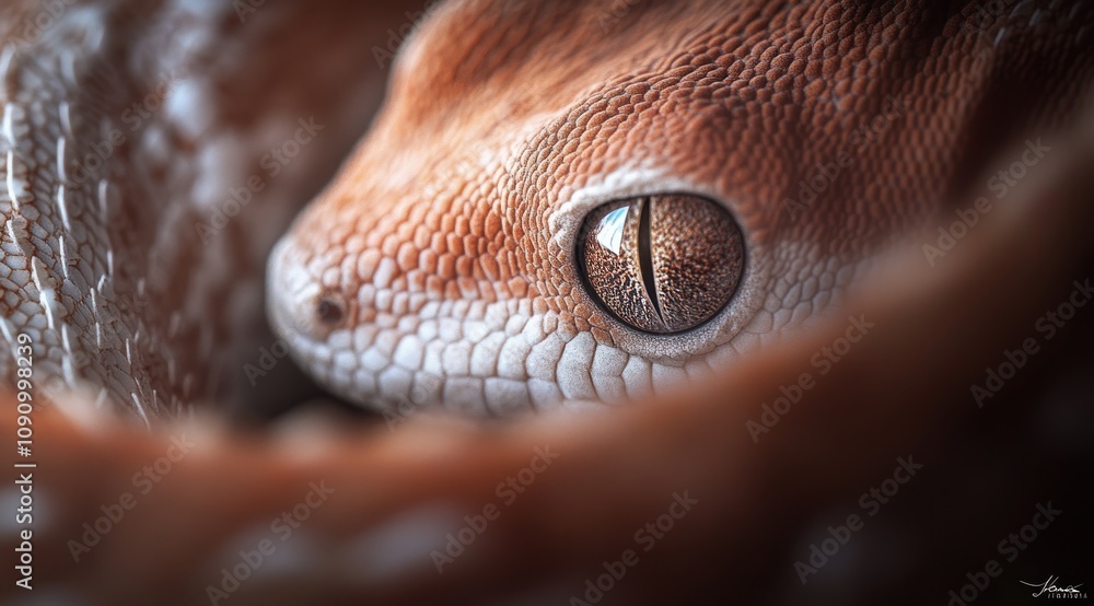 Poster close-up of a gecko's eye, showcasing intricate textures and colors.