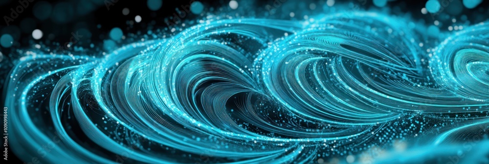 Poster abstract representation of flowing waves with a glowing, ethereal quality.
