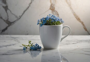 Floral Arrangement in a White Cup on Marble Surface With Light Background