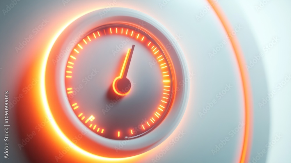 Poster a glowing gauge with a needle indicating a measurement, surrounded by a circular design.