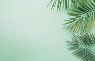 Fototapeta premium Green background with tropical leaves and a neutral plate in the center