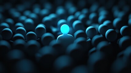 Obraz premium Standing Out: A Single Illuminated Figure Amidst a Crowd of Dark Figures