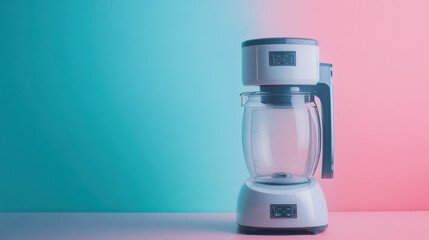 Modern coffee maker on pastel background creates a serene yet vibrant contrast, blending minimalist...