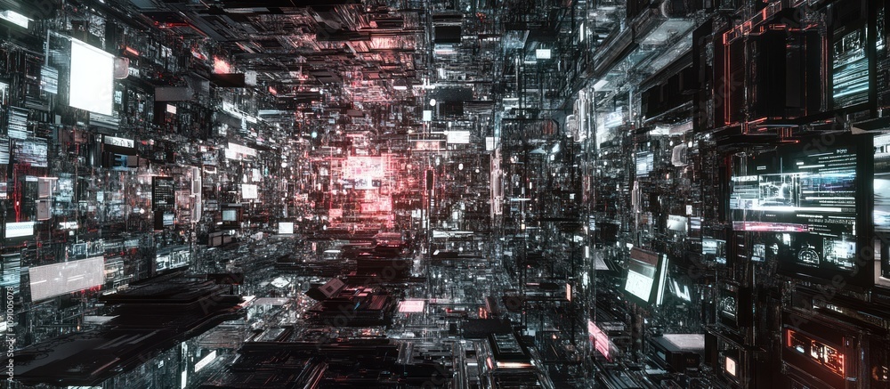 Poster digital cityscape: a futuristic and abstract representation of a city built from technology and data