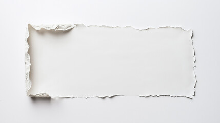 A piece of white paper with torn edges, placed on the left side against a clean background. 