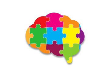 Brain shaped jigsaw puzzle on white background. Human mind complexity.