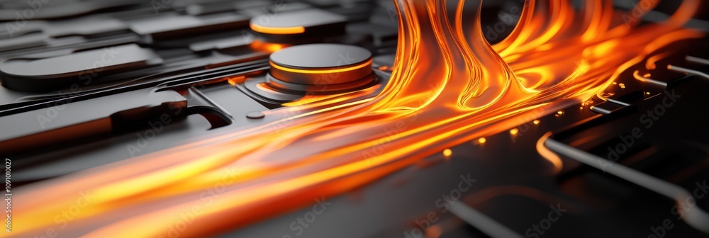 Aufkleber Abstract representation of flowing energy on a circuit-like surface.
