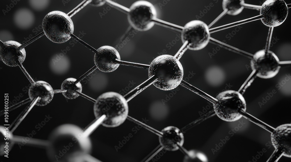 Poster Abstract representation of molecular structures in black and white.