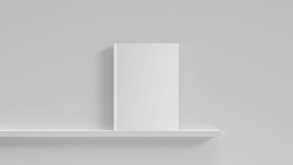 Mockup of a book on a shelf on a white wall