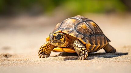 Fototapeta premium Spectacular Yellow-Footed Tortoise on Sandy Beach