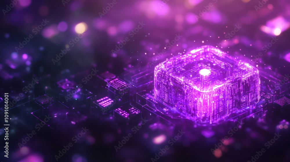 Aufkleber a vibrant digital representation of a microchip with glowing elements, symbolizing technology.