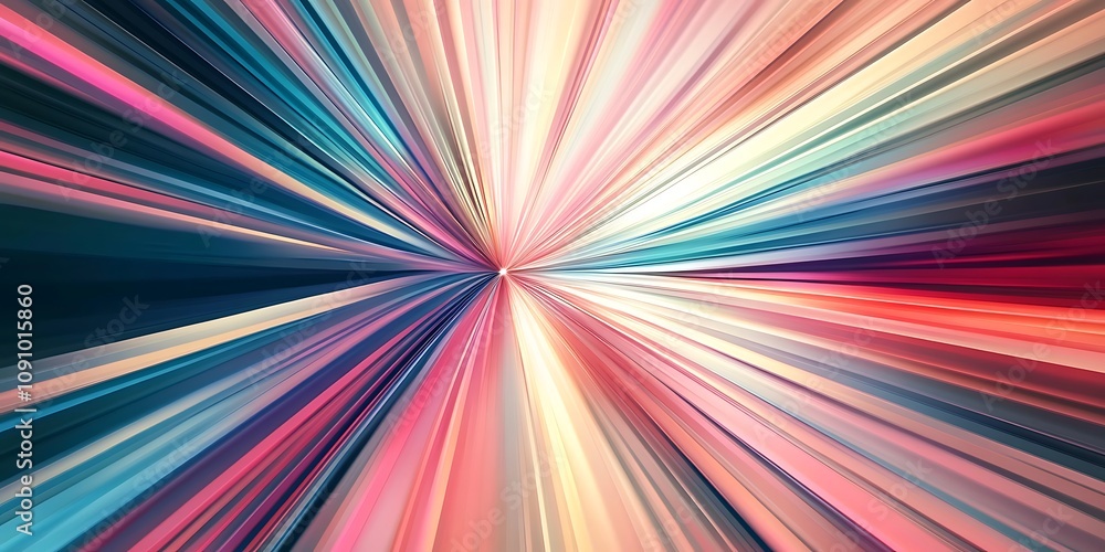 Poster abstract dark background of light with stripes of colourful rays moving from the center, generative 