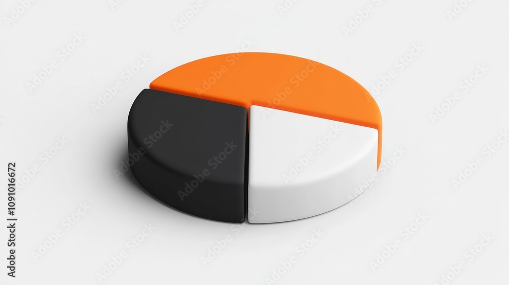 Poster a three-segment pie chart model in black, white, and orange colors.