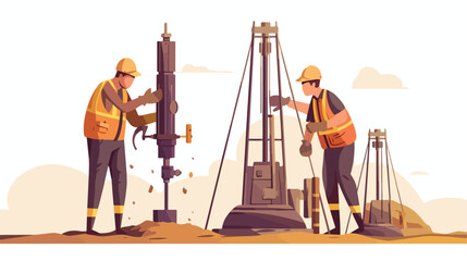 Geological Exploration: People Drilling Wells Concept