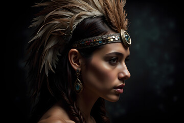 Obraz premium Feather headdress with clear feather texture details and metal decorations