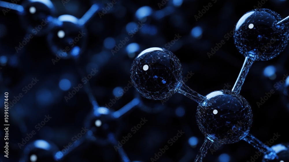 Poster abstract representation of molecular structures in a dark, scientific environment.