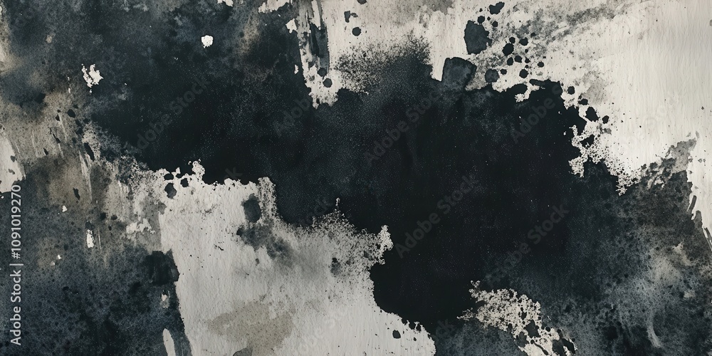 Poster abstract black and white watercolor texture with unique brush strokes and splatter effect suitable f