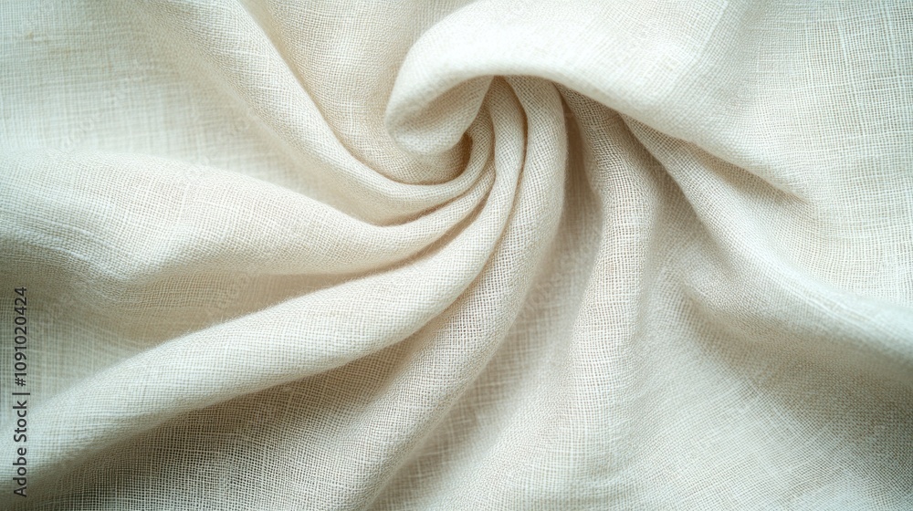 Poster a close-up view of wrinkled, light-colored fabric showcasing its texture and softness.