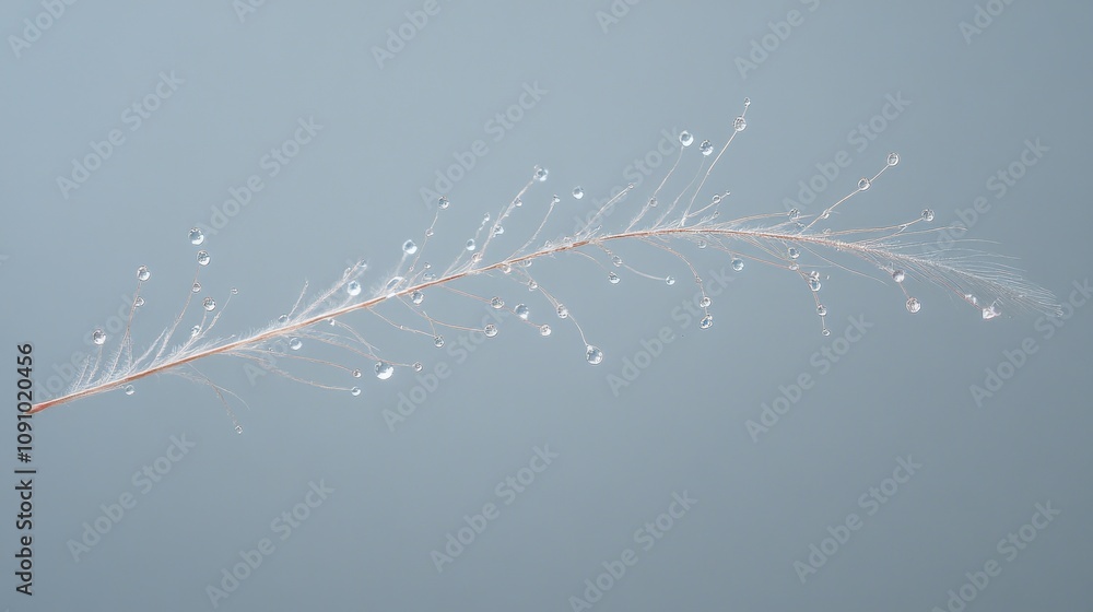 Poster a delicate branch adorned with water droplets against a soft background.