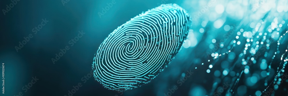 Poster A close-up of a digital fingerprint against a blue background, symbolizing security and identity.
