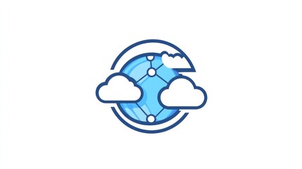 Fototapeta premium Logo featuring a globe with overlapping clouds and digital connections, symbolizing cloud communication