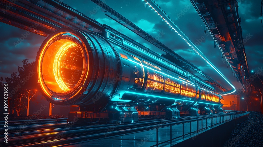 Fototapete Large tunnel boring machine at work during a civil engineering project with side empty space for text Stockphoto style