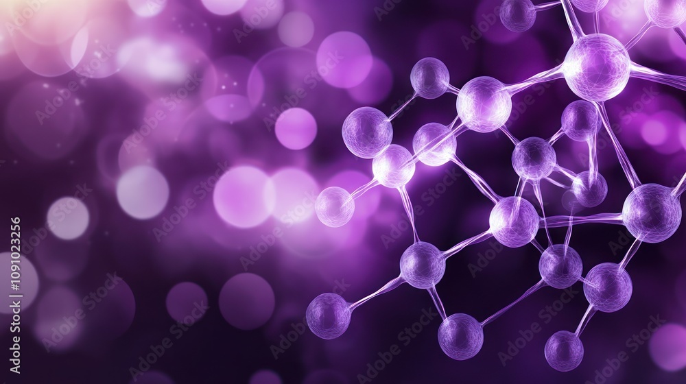 Poster Abstract representation of molecular structures with a purple background.
