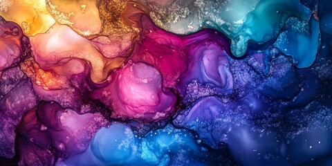 Abstract alcohol ink texture captured in a macro photo showcases the vibrant interplay of colors and fluid patterns. Explore the mesmerizing world of alcohol ink abstract texture in this image.