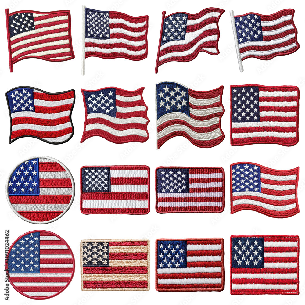 Aufkleber a collection of american flags in various sizes and shapes isolated on transparent or white backgrou