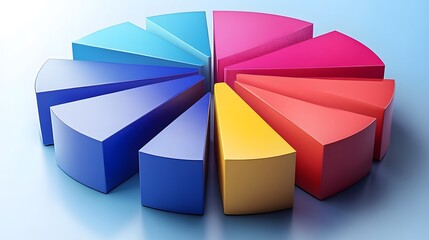 Obraz premium A dynamic 3D pie chart with separated slices showcasing vibrant colors and transparency