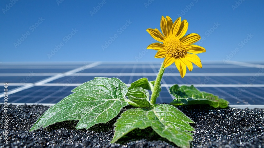 Poster technicians inspecting solar panels on a large installation site under bright sunlight with emphasis