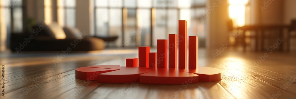 Poster a 3d bar chart in a modern interior, symbolizing data analysis and business growth.