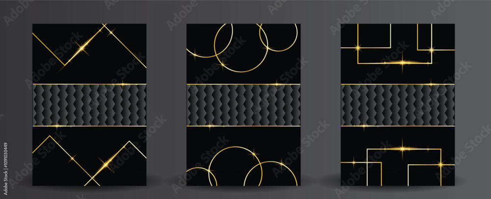 Aufkleber golden and black backgrounds with hexagon shapes frame set. backgrounds and textures, graphic design